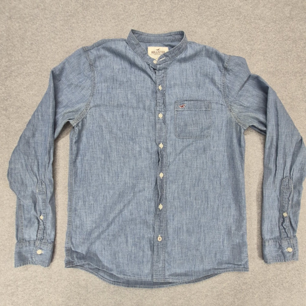 Hollister Shirt Men L Light Blue Cotton Button Down Long Sleeve Casual Logo Slim